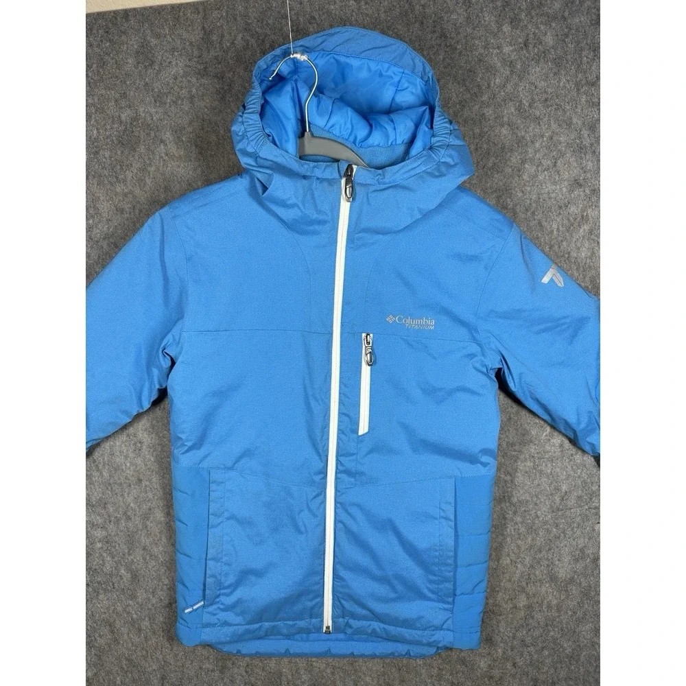 Columbia‎ Titanium Omni Tech Omni Heat Jacket Youth Medium Blue Waterproof Hood